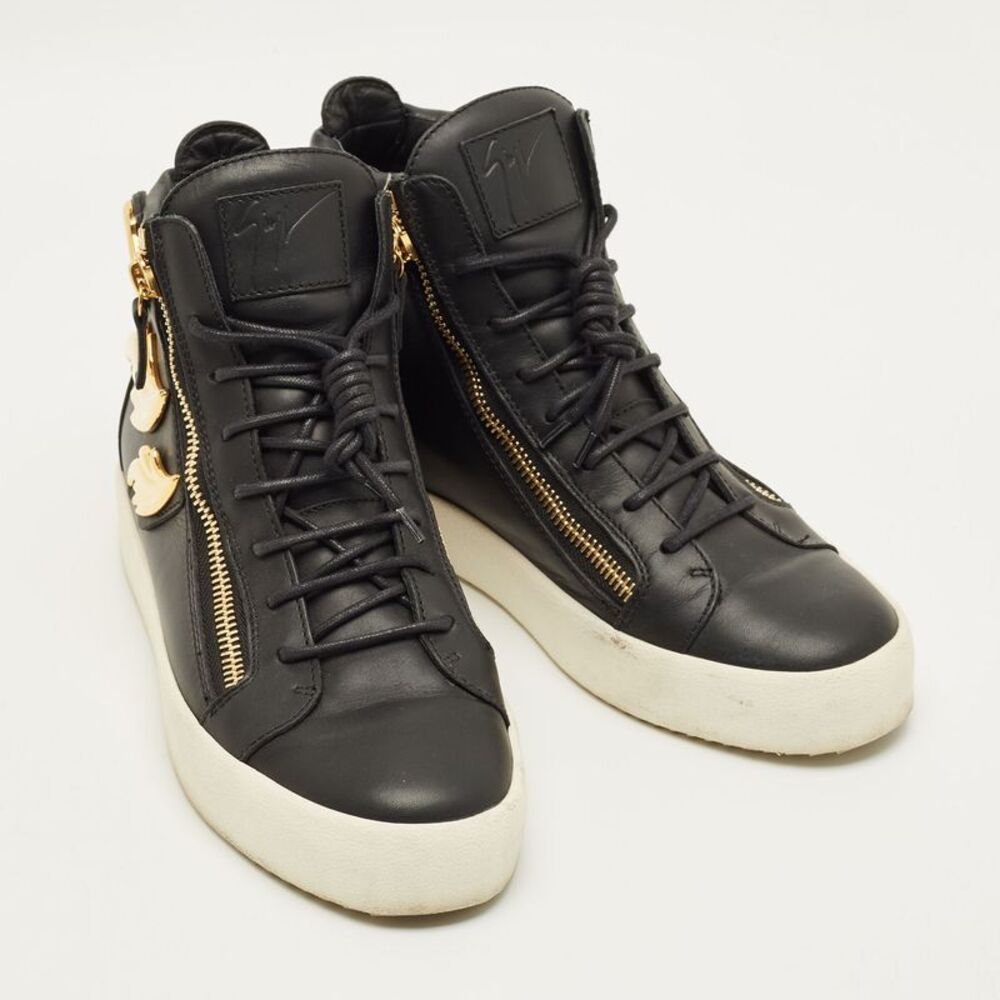 Giuseppe Zanotti Size 43.5 Black Leather Wings Double Side Zip High Top Sneakers - Picture 4 of 7